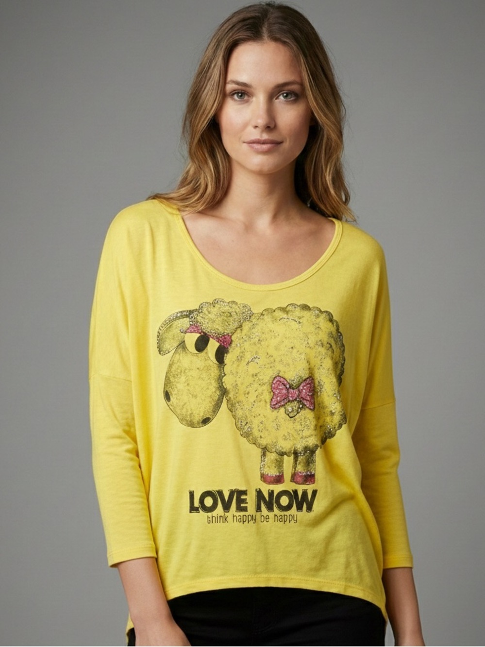 Davida Yellow "Love Now" Graphic Top - Embellished Sheep - Size M